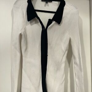 White and Black Ribbed Fitted Cardigan